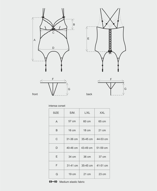 Черное ками с кружевным верхом на шнуровке Intensa Corset LXL (46-48)