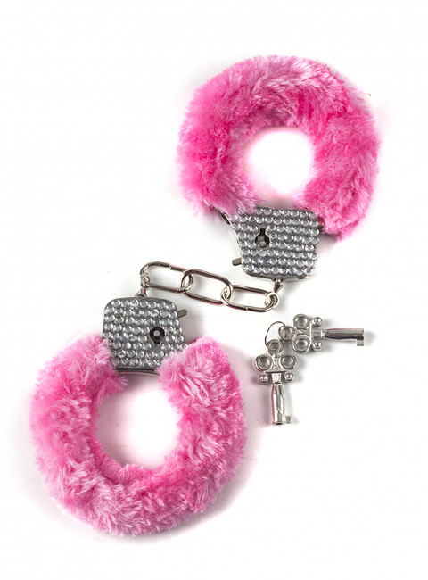 Наручники со стразами и мехом Crystal HandCuffs Pink (розовый)