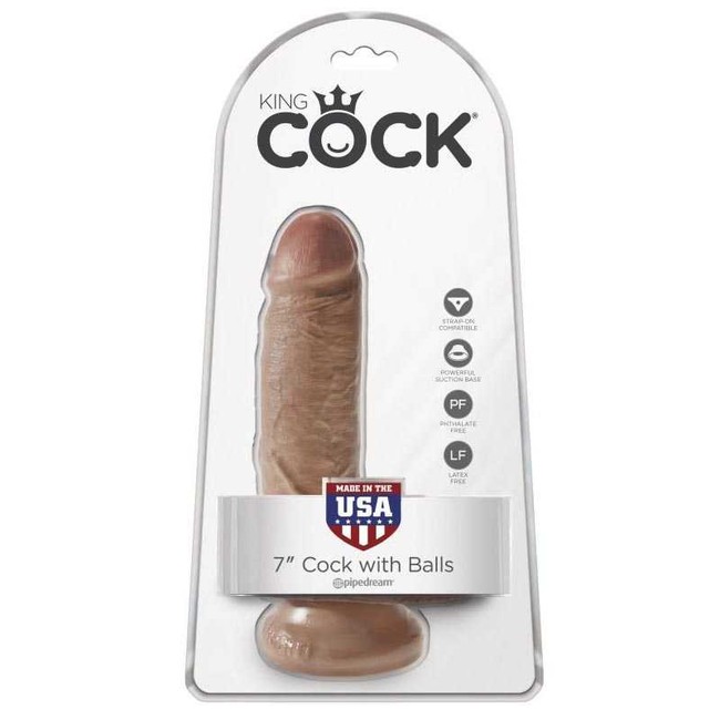 Фаллоимитатор на присоске с мошонкой King Cock 7 Cock with Balls, телесный загорелый