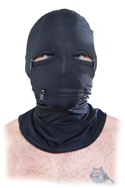 Эластичный шлем для эротических игр Zipper Face Hood Black