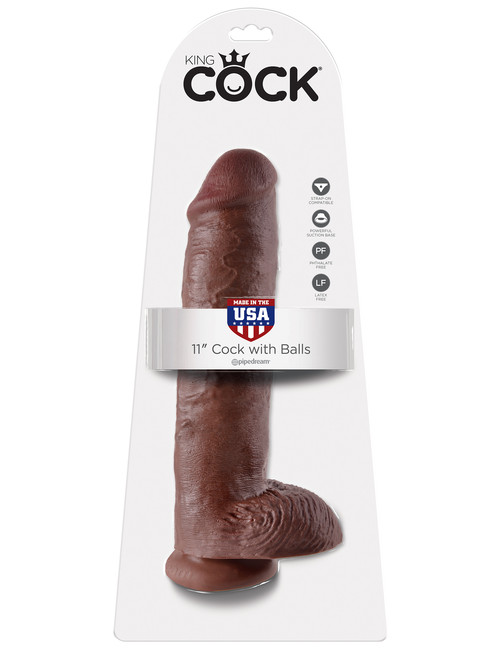 Фаллоимитатор-гигант на присоске с мошонкой коричневый King Cock 11 Cock with Balls Brown