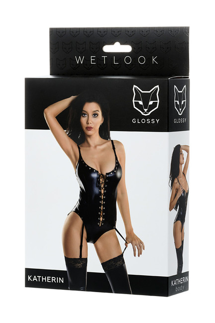 Боди Glossy Katherin из материала Wetlook на шнуровке S (42)