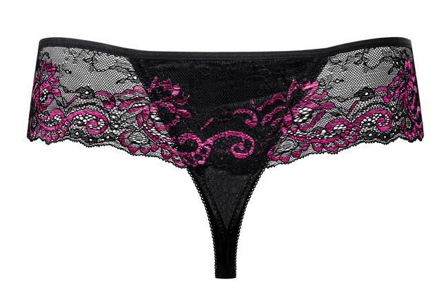 Чёрно-малиновые трусики с кружевом Amarone Thong SM (42-44)