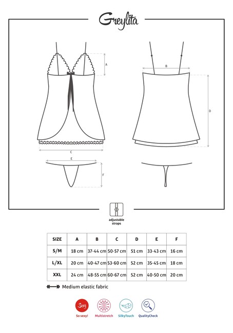 Чёрная атласная сорочка с сетчатой вставкой Greylita LXL (46-48)